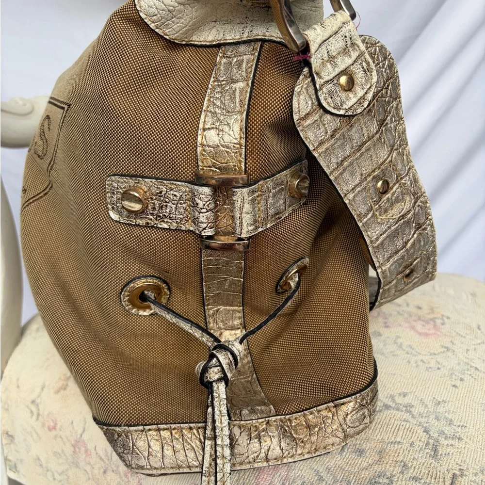 GUESS Brown Canvas Logo Tote with Contrast Trim - Picture 2 of 7